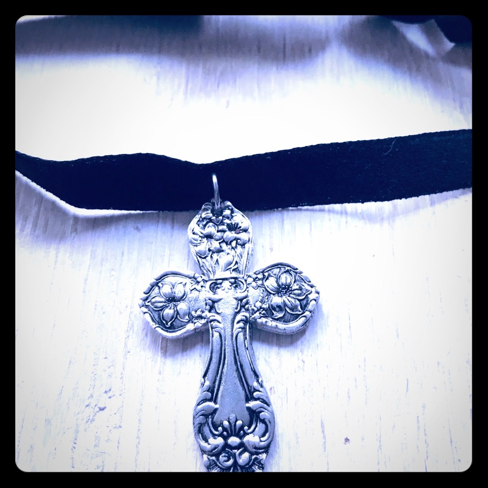 Victorian Pewter Cross Necklace!